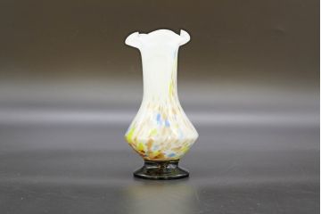 昭和レトロ　戦前　大正　可愛らしいデザインの古いマーブルガラス花瓶2個セット(フリル、色被せ、一輪挿し、花入、花器、硝子、吹きガラス)(R-076469)