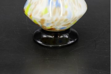 昭和レトロ　戦前　大正　可愛らしいデザインの古いマーブルガラス花瓶2個セット(フリル、色被せ、一輪挿し、花入、花器、硝子、吹きガラス)(R-076469)