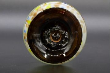 昭和レトロ　戦前　大正　可愛らしいデザインの古いマーブルガラス花瓶2個セット(フリル、色被せ、一輪挿し、花入、花器、硝子、吹きガラス)(R-076469)