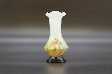 昭和レトロ　戦前　大正　可愛らしいデザインの古いマーブルガラス花瓶2個セット(フリル、色被せ、一輪挿し、花入、花器、硝子、吹きガラス)(R-076470)