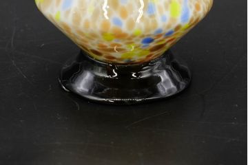 昭和レトロ　戦前　大正　可愛らしいデザインの古いマーブルガラス花瓶2個セット(フリル、色被せ、一輪挿し、花入、花器、硝子、吹きガラス)(R-076470)