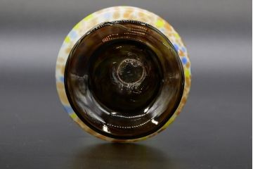 昭和レトロ　戦前　大正　可愛らしいデザインの古いマーブルガラス花瓶2個セット(フリル、色被せ、一輪挿し、花入、花器、硝子、吹きガラス)(R-076470)