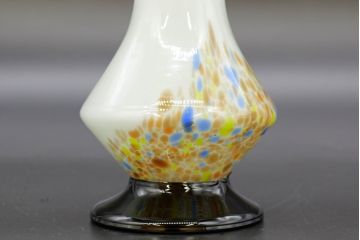 昭和レトロ　戦前　大正　可愛らしいデザインの古いマーブルガラス花瓶2個セット(フリル、色被せ、一輪挿し、花入、花器、硝子、吹きガラス)(R-076471)