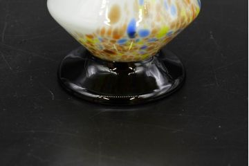 昭和レトロ　戦前　大正　可愛らしいデザインの古いマーブルガラス花瓶2個セット(フリル、色被せ、一輪挿し、花入、花器、硝子、吹きガラス)(R-076471)