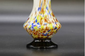 昭和レトロ　戦前　大正　可愛らしいデザインの古いマーブルガラス花瓶2個セット(フリル、色被せ、一輪挿し、花入、花器、硝子、吹きガラス)(R-076477)