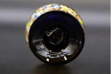 昭和レトロ　戦前　大正　可愛らしいデザインの古いマーブルガラス花瓶2個セット(フリル、色被せ、一輪挿し、花入、花器、硝子、吹きガラス)(R-076477)