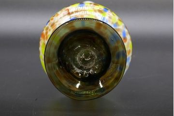 昭和レトロ　戦前　大正　可愛らしいデザインの古いマーブルガラス花瓶2個セット(フリル、色被せ、一輪挿し、花入、花器、硝子、吹きガラス)(R-076478)