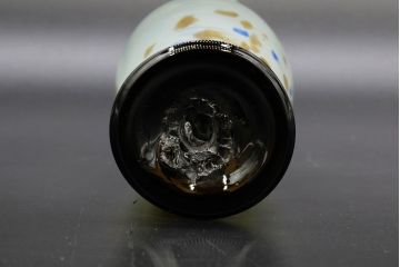昭和レトロ　戦前　大正　可愛らしいデザインの古いマーブルガラス花瓶2個セット(フリル、色被せ、一輪挿し、花入、花器、硝子、吹きガラス)(R-076479)