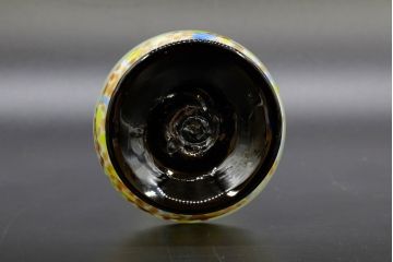 昭和レトロ　戦前　大正　可愛らしいデザインの古いマーブルガラス花瓶2個セット(フリル、色被せ、一輪挿し、花入、花器、硝子、吹きガラス)(R-076480)