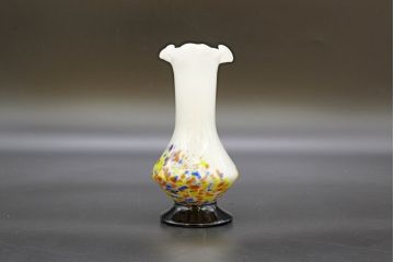 昭和レトロ　戦前　大正　可愛らしいデザインの古いマーブルガラス花瓶2個セット(フリル、色被せ、一輪挿し、花入、花器、硝子、吹きガラス)(R-076481)