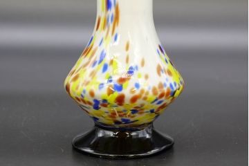 昭和レトロ　戦前　大正　可愛らしいデザインの古いマーブルガラス花瓶2個セット(フリル、色被せ、一輪挿し、花入、花器、硝子、吹きガラス)(R-076481)