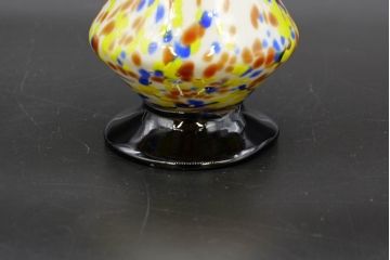 昭和レトロ　戦前　大正　可愛らしいデザインの古いマーブルガラス花瓶2個セット(フリル、色被せ、一輪挿し、花入、花器、硝子、吹きガラス)(R-076481)