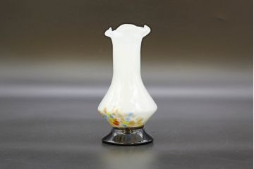 昭和レトロ　戦前　大正　可愛らしいデザインの古いマーブルガラス花瓶2個セット(フリル、色被せ、一輪挿し、花入、花器、硝子、吹きガラス)(R-076482)