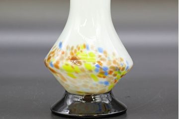 昭和レトロ　戦前　大正　可愛らしいデザインの古いマーブルガラス花瓶2個セット(フリル、色被せ、一輪挿し、花入、花器、硝子、吹きガラス)(R-076482)