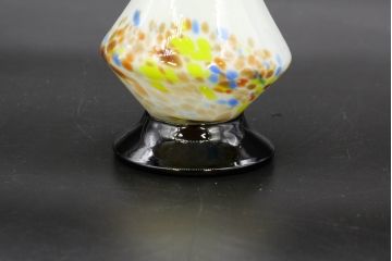 昭和レトロ　戦前　大正　可愛らしいデザインの古いマーブルガラス花瓶2個セット(フリル、色被せ、一輪挿し、花入、花器、硝子、吹きガラス)(R-076482)