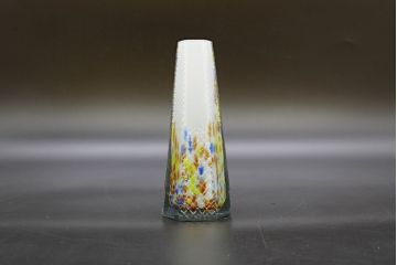 昭和レトロ　戦前　大正　置くだけでお部屋のアクセントになる古いマーブルガラス花瓶2個セット(六角、一輪挿し、花入、花器、硝子)(R-076483)
