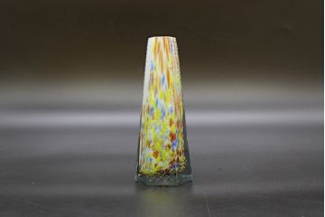昭和レトロ　戦前　大正　置くだけでお部屋のアクセントになる古いマーブルガラス花瓶2個セット(六角、一輪挿し、花入、花器、硝子)(R-076483)