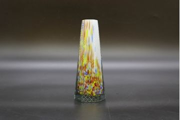 昭和レトロ　戦前　大正　置くだけでお部屋のアクセントになる古いマーブルガラス花瓶2個セット(六角、一輪挿し、花入、花器、硝子)(R-076483)