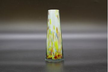昭和レトロ　戦前　大正　置くだけでお部屋のアクセントになる古いマーブルガラス花瓶2個セット(六角、一輪挿し、花入、花器、硝子)(R-076483)