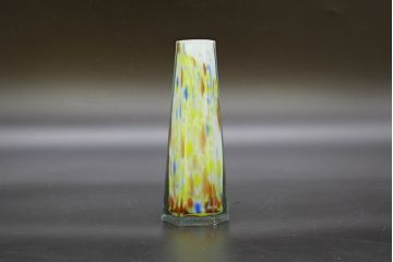 昭和レトロ　戦前　大正　置くだけでお部屋のアクセントになる古いマーブルガラス花瓶2個セット(六角、一輪挿し、花入、花器、硝子)(R-076483)