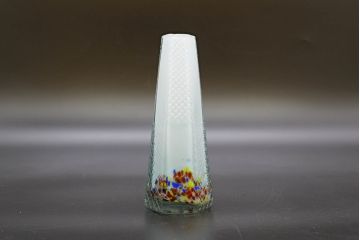 昭和レトロ　戦前　大正　置くだけでお部屋のアクセントになる古いマーブルガラス花瓶2個セット(六角、一輪挿し、花入、花器、硝子)(R-076484)