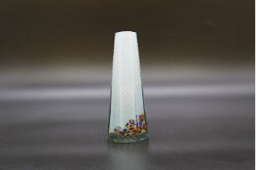 昭和レトロ　戦前　大正　置くだけでお部屋のアクセントになる古いマーブルガラス花瓶2個セット(六角、一輪挿し、花入、花器、硝子)(R-076484)