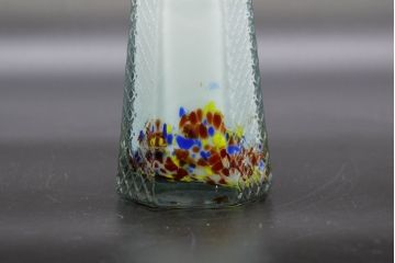 昭和レトロ　戦前　大正　置くだけでお部屋のアクセントになる古いマーブルガラス花瓶2個セット(六角、一輪挿し、花入、花器、硝子)(R-076484)