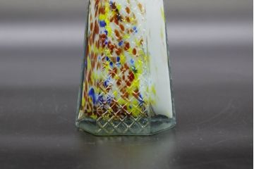 昭和レトロ　戦前　大正　置くだけでお部屋のアクセントになる古いマーブルガラス花瓶2個セット(六角、一輪挿し、花入、花器、硝子)(R-076485)