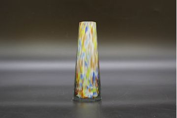 昭和レトロ　戦前　大正　置くだけでお部屋のアクセントになる古いマーブルガラス花瓶2個セット(六角、一輪挿し、花入、花器、硝子)(R-076485)