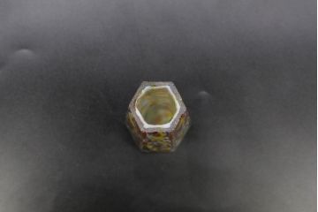 昭和レトロ　戦前　大正　置くだけでお部屋のアクセントになる古いマーブルガラス花瓶2個セット(六角、一輪挿し、花入、花器、硝子)(R-076486)