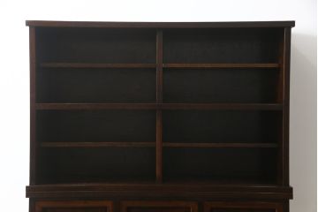 中古　美品　高級品　国産　職人手作り　総欅(ケヤキ)材　漆塗り　上質な和の空間を演出する二段重ね水屋箪笥(食器棚、茶箪笥、キャビネット、収納棚、戸棚、店舗什器)(定価約120万円)(R-076489)