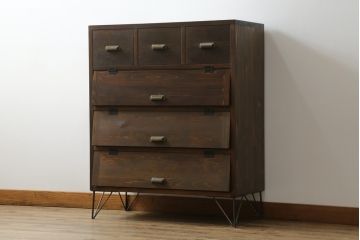 中古　ラフジュ工房オリジナル　深い木の色味と美しい木目が魅力的なパタパタ収納棚(下駄箱、ロッカー、キャビネット、戸棚)(R-076492)