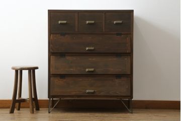 中古　ラフジュ工房オリジナル　深い木の色味と美しい木目が魅力的なパタパタ収納棚(下駄箱、ロッカー、キャビネット、戸棚)(R-076492)