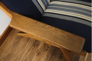 デンマークビンテージ　GETAMA(ゲタマ)　Hans J Wegner(ハンス・J・ウェグナー)　GE290A　くつろぎの空間を演出するアームチェアとオットマンのセット(椅子、イス、1P、一人掛けソファ、1人掛けソファ、フットスツール、ヴィンテージ、北欧)(R-076497)
