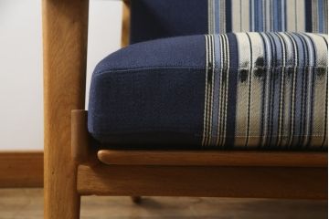 デンマークビンテージ　GETAMA(ゲタマ)　Hans J Wegner(ハンス・J・ウェグナー)　GE290A　くつろぎの空間を演出するアームチェアとオットマンのセット(椅子、イス、1P、一人掛けソファ、1人掛けソファ、フットスツール、ヴィンテージ、北欧)(R-076497)