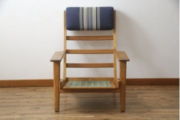 デンマークビンテージ　GETAMA(ゲタマ)　Hans J Wegner(ハンス・J・ウェグナー)　GE290A　くつろぎの空間を演出するアームチェアとオットマンのセット(椅子、イス、1P、一人掛けソファ、1人掛けソファ、フットスツール、ヴィンテージ、北欧)(R-076497)