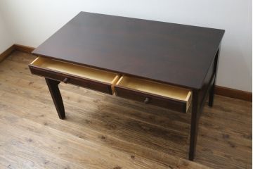 中古　希少な絶版品!　北海道民芸家具　落ち着いたシックな色合いが魅力のデスクとサイドチェストのセット(平机、ワークデスク、作業台、引き出し、ワゴン、在宅用、在宅ワーク用)(R-076498)