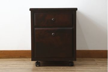 中古　希少な絶版品!　北海道民芸家具　落ち着いたシックな色合いが魅力のデスクとサイドチェストのセット(平机、ワークデスク、作業台、引き出し、ワゴン、在宅用、在宅ワーク用)(R-076498)