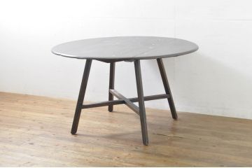 イギリスビンテージ　ERCOL(アーコール)　ニレ材　シンプルなデザインと機能性の良さが魅力的なバタフライダイニングテーブル(バタフライテーブル、ドロップリーフテーブル、エクステンションテーブル、ラウンドテーブル、丸テーブル、2人掛け、4人掛け、ヴィンテージ、英国、北欧)(R-076529)