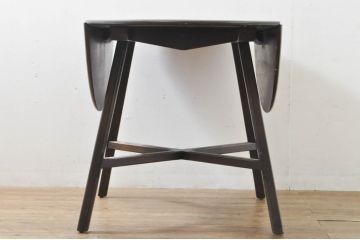 イギリスビンテージ　ERCOL(アーコール)　ニレ材　シンプルなデザインと機能性の良さが魅力的なバタフライダイニングテーブル(バタフライテーブル、ドロップリーフテーブル、エクステンションテーブル、ラウンドテーブル、丸テーブル、2人掛け、4人掛け、ヴィンテージ、英国、北欧)(R-076529)