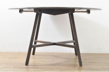 イギリスビンテージ　ERCOL(アーコール)　ニレ材　シンプルなデザインと機能性の良さが魅力的なバタフライダイニングテーブル(バタフライテーブル、ドロップリーフテーブル、エクステンションテーブル、ラウンドテーブル、丸テーブル、2人掛け、4人掛け、ヴィンテージ、英国、北欧)(R-076529)