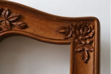 海外ビンテージ　チーク材　美しい彫刻のカービングダイニングチェア(板座チェア、椅子、イス、ヴィンテージ)(R-076530)