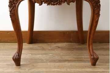 海外ビンテージ　チーク材　美しい彫刻のカービングダイニングチェア(板座チェア、椅子、イス、ヴィンテージ)(R-076530)