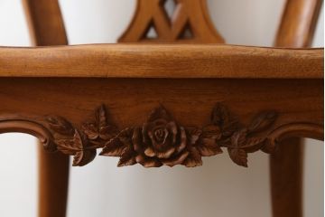 海外ビンテージ　チーク材　美しい彫刻のカービングダイニングチェア(板座チェア、椅子、イス、ヴィンテージ)(R-076530)