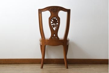 海外ビンテージ　チーク材　美しい彫刻のカービングダイニングチェア(板座チェア、椅子、イス、ヴィンテージ)(R-076530)