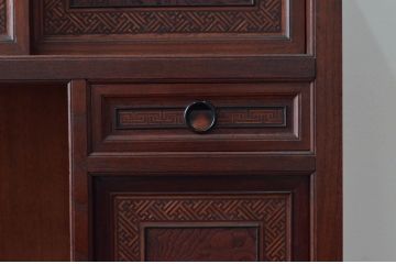 和製アンティーク　激レア　希少!!　図録級　高級品　指物工芸家具　象嵌入り　前面欅(ケヤキ)材　玉杢　趣のある佇まいが魅力的な収納棚(キャビネット、違い棚、茶箪笥、茶棚、飾り棚、戸棚)(R-076537)