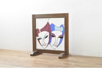 中古　コンテンポラリー風のデザインが目を惹くステンドグラスパーテーション(衝立て、衝い立て、つい立て、間仕切り)(R-076541)
