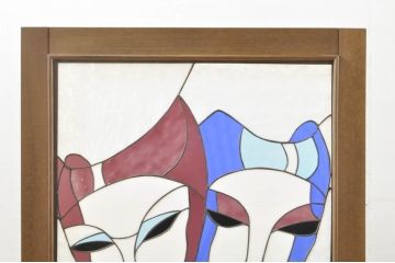 中古　コンテンポラリー風のデザインが目を惹くステンドグラスパーテーション(衝立て、衝い立て、つい立て、間仕切り)(R-076541)