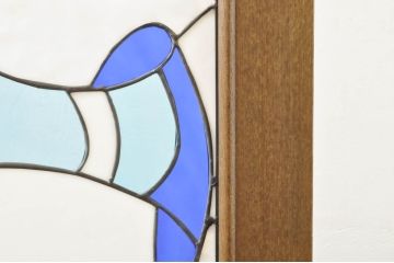 中古　コンテンポラリー風のデザインが目を惹くステンドグラスパーテーション(衝立て、衝い立て、つい立て、間仕切り)(R-076541)