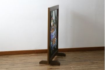 中古　自然の風景を切り取ったデザインに癒されるステンドグラスパーテーション(衝立て、衝い立て、つい立て、間仕切り)(R-076542)